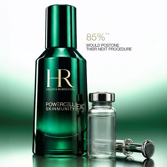 Powercell Skinmunity [EXO] Serumflasche mit einer klinischen Ampulle, die zeigt, dass 85 % der Anwender einen Hauteingriff verschieben wurden.